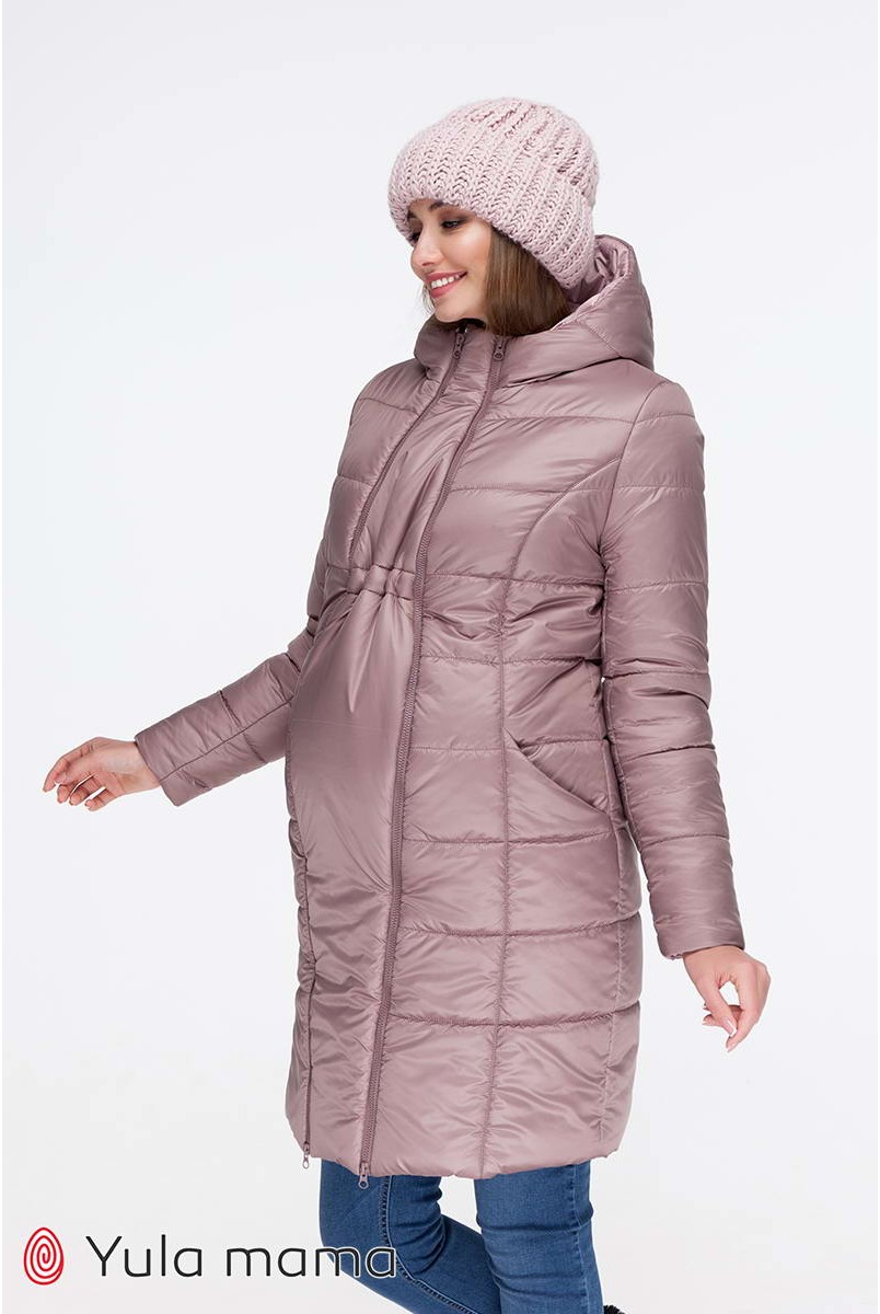 Зимове тепле пальто Mariet бежевий з пудрою для вагітних