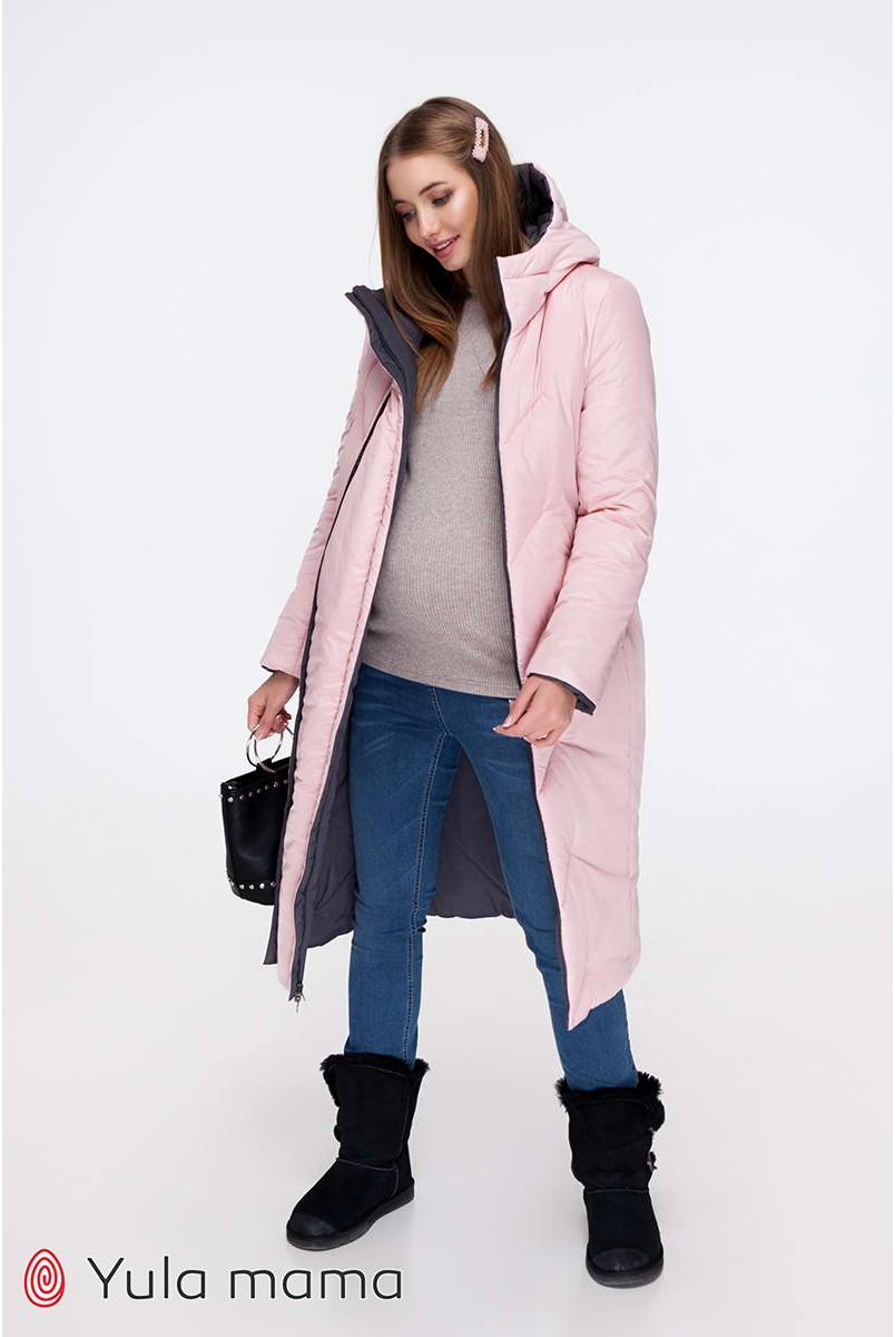 Зимове двостороннє пальто Tokyo (графіт + пудра) для вагітних