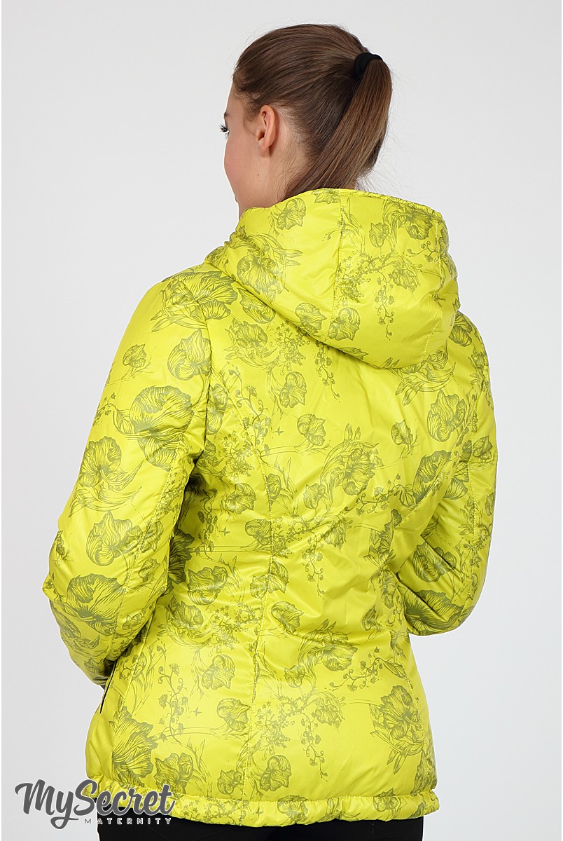 Демисезонная двухсторонняя куртка Floyd (графит + принт цветы на салатном) для беременных