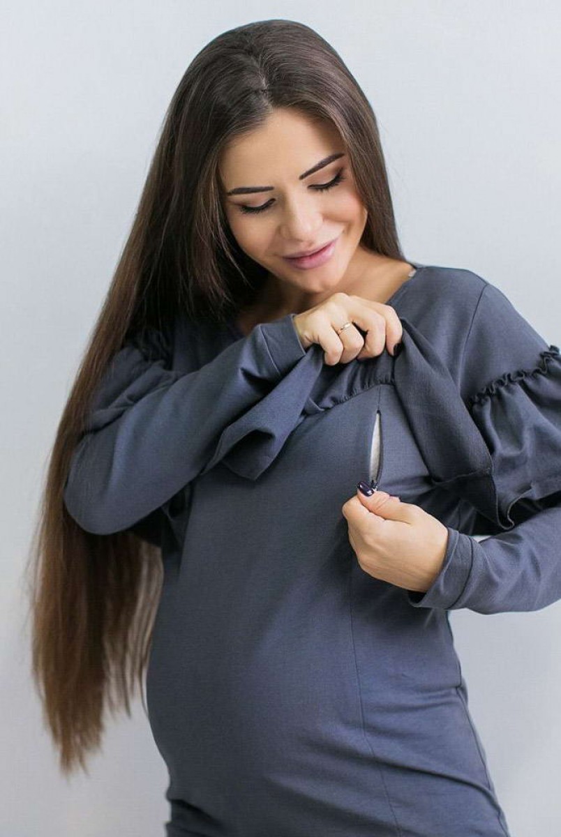 Свитшот с рюшами Темно-серый для беременных и кормления