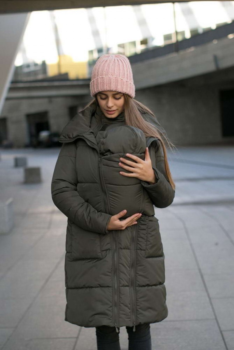 Зимняя слингокуртка 3 в 1 Олива для беременных и слингоношения