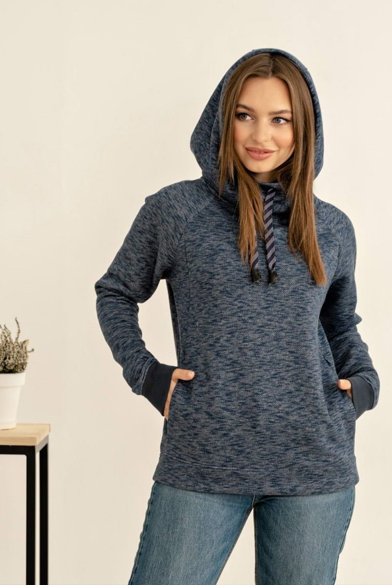 Худи теплый с капюшоном Westeros синий меланж для беременных и кормящих