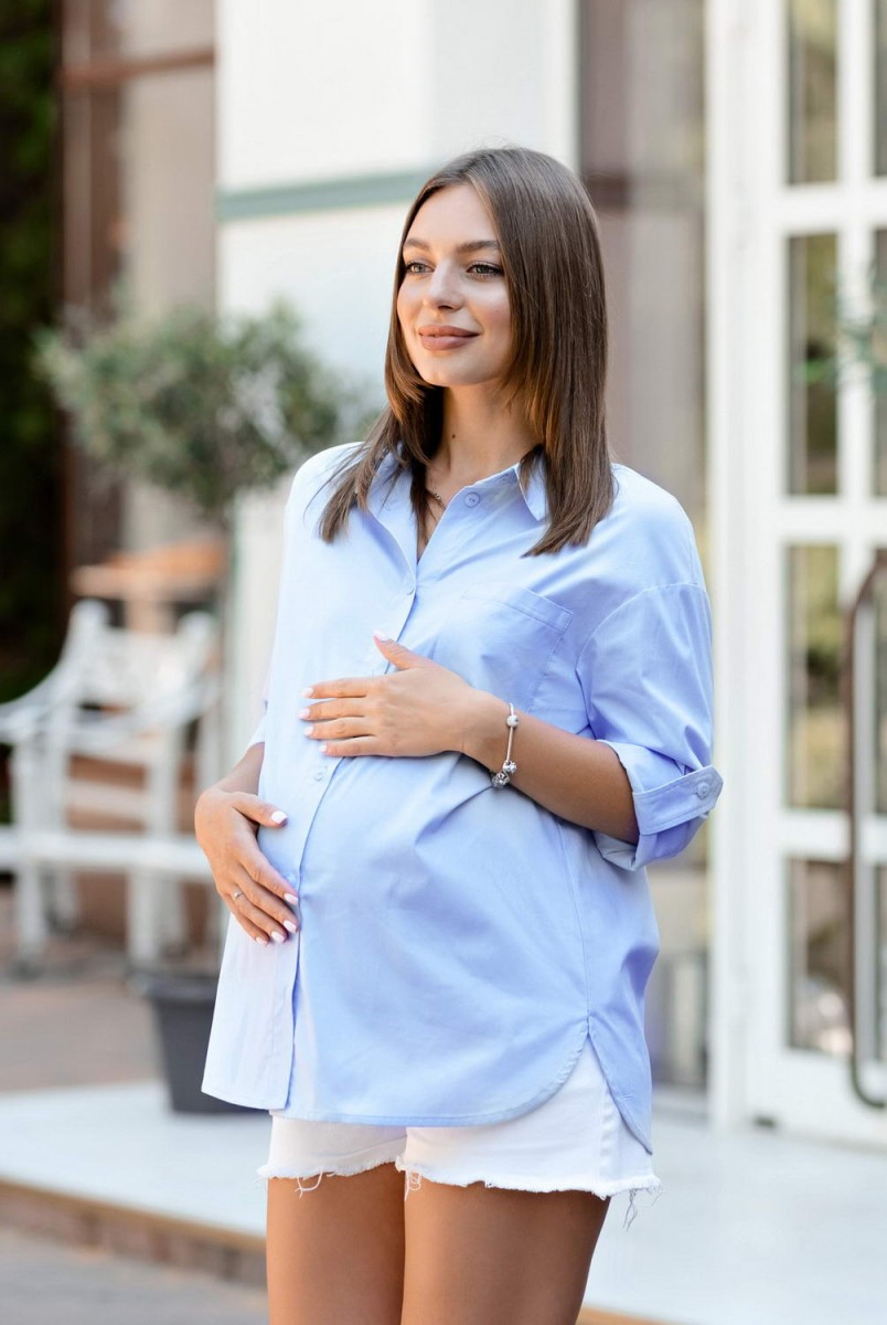 Рубашка Cannes голубой для беременных и кормления