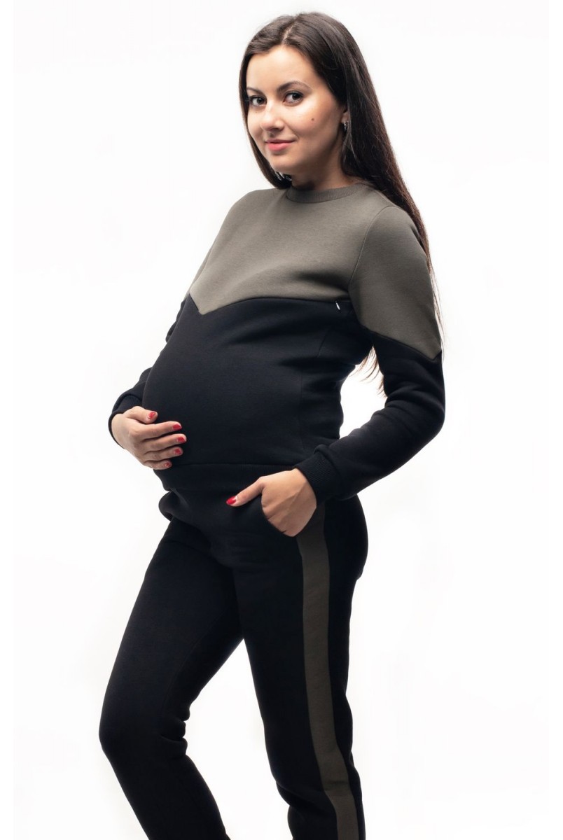 Зимний костюм с лампасами Oslo Черный с хаки для беременных и кормящих