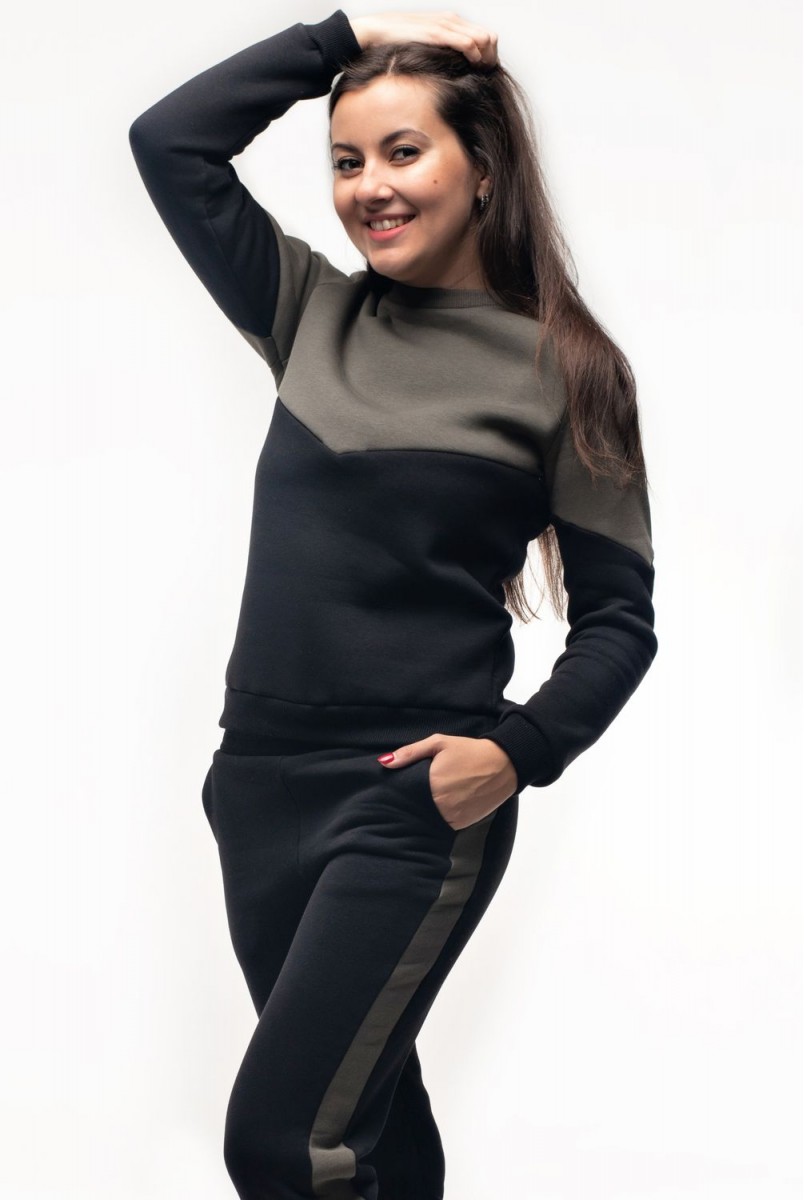 Зимний костюм с лампасами Oslo Черный с хаки для беременных и кормящих