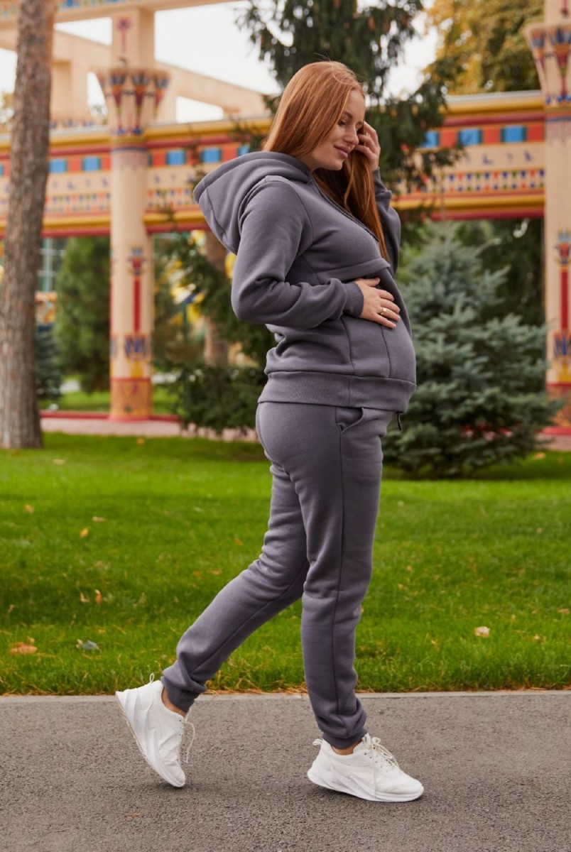 Теплый спортивный костюм для беременных и кормления Lullababe Kutaisi LB02KT109 графитовый