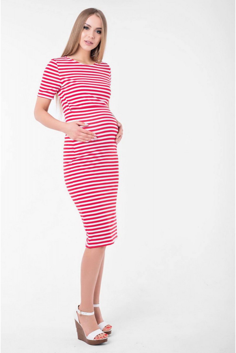 Сукня Barcelona міді червоний з білим для вагітних і годування