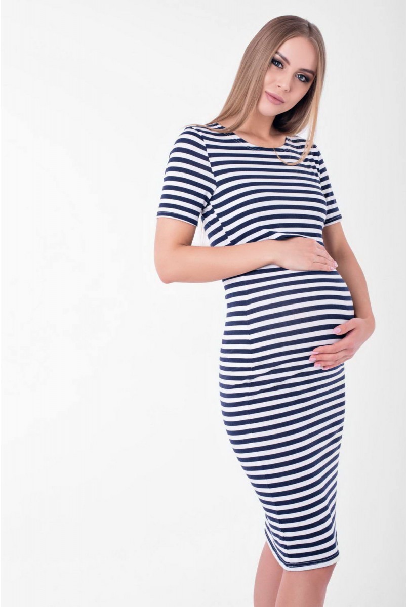 Сукня Barcelona міді синій з білим для вагітних і годування