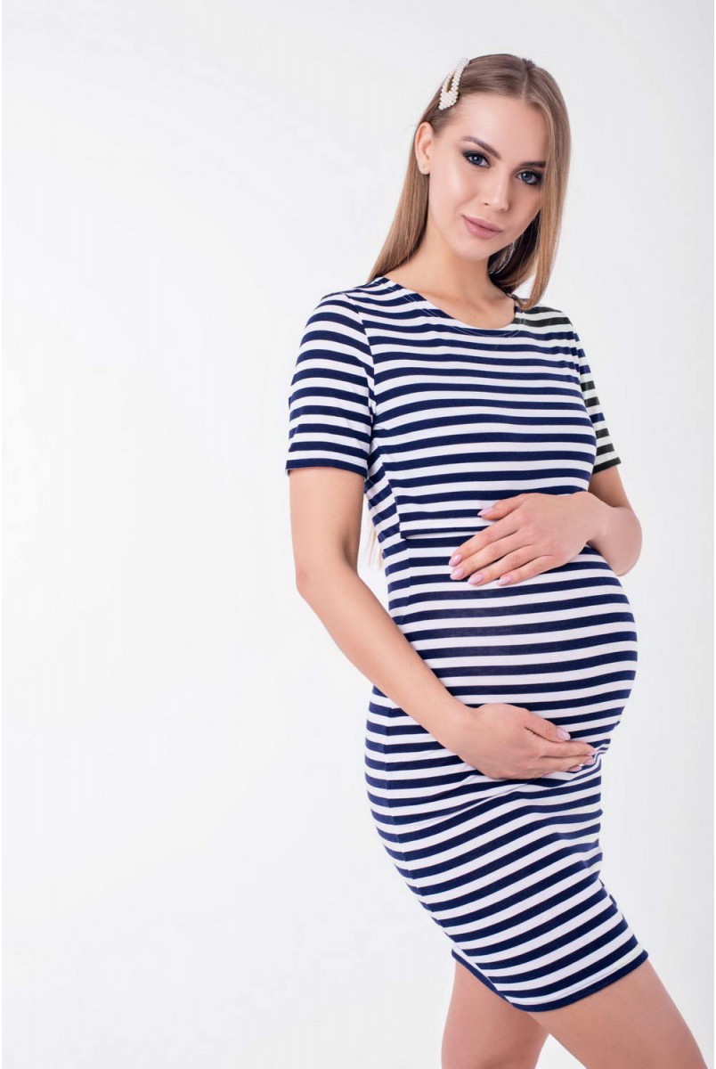 Платье Barcelona (мини) синий с белым для беременных и кормления