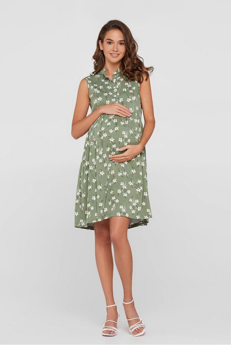 Платье летнее Sofia Оливковый в цветок для беременных