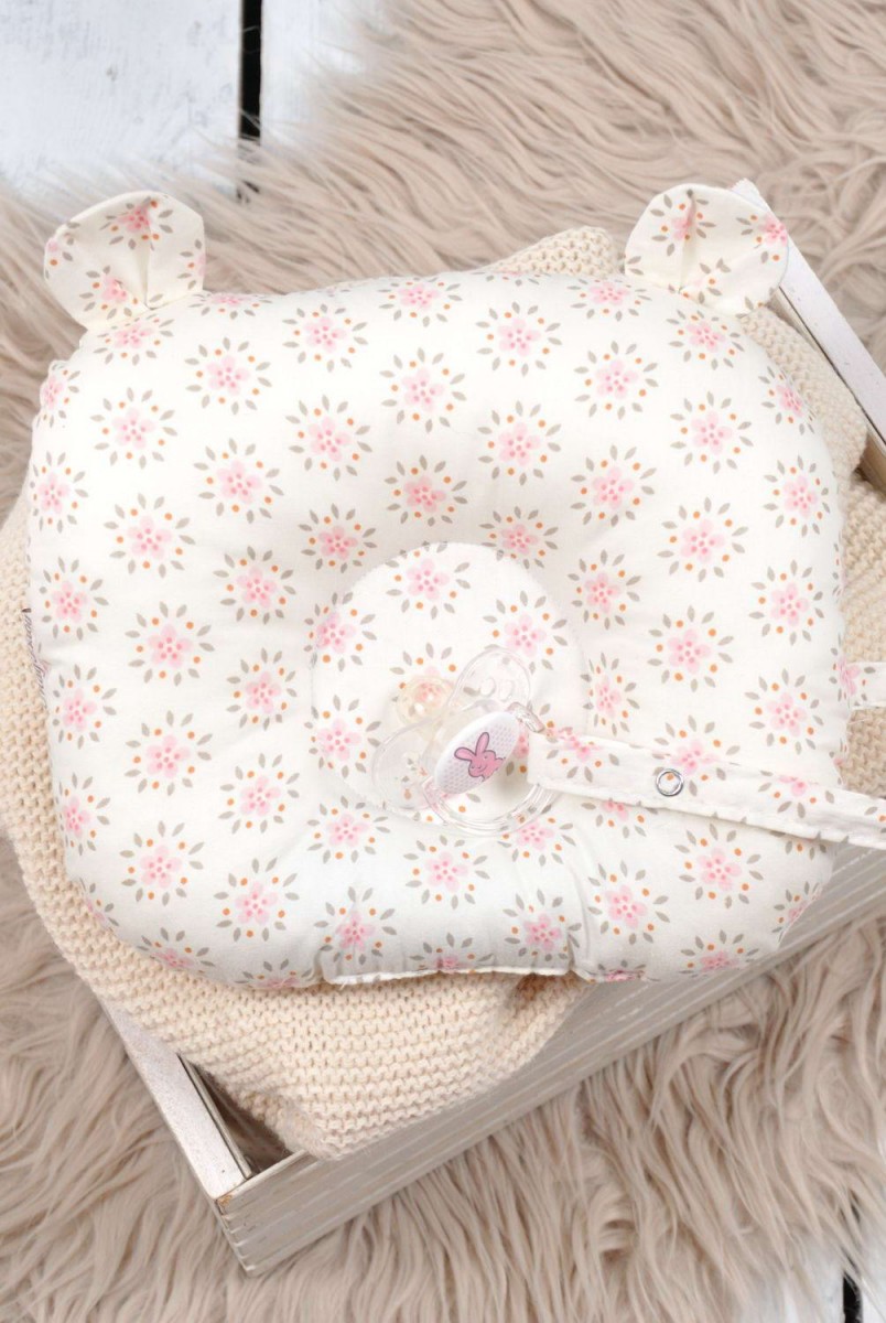 Дитяча подушка для новонароджених "Ведмедикові вушка" квіти