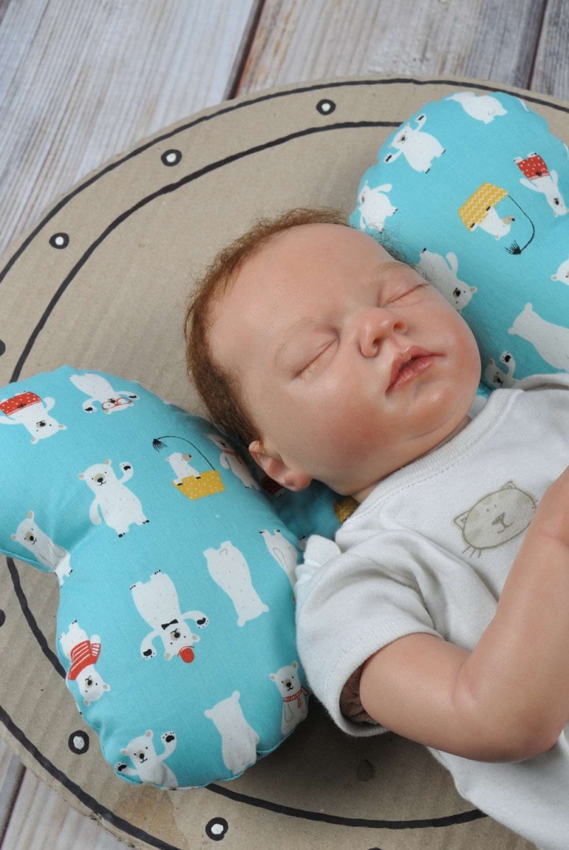 Детская подушка для новорожденных "Butterfly" мишка белый