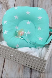 Дитяча подушка для новонароджених з тримачем м'ятна з білими зірками
