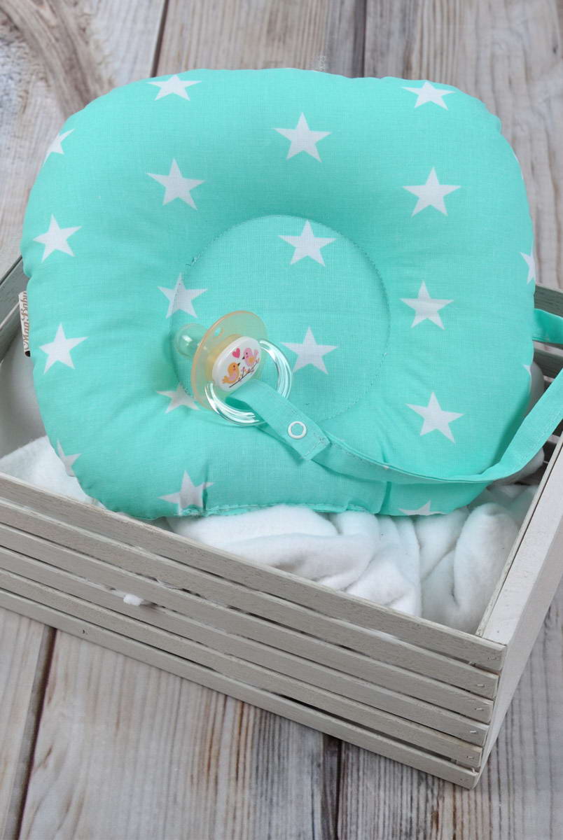 Дитяча подушка для новонароджених з тримачем м'ятна з білими зірками