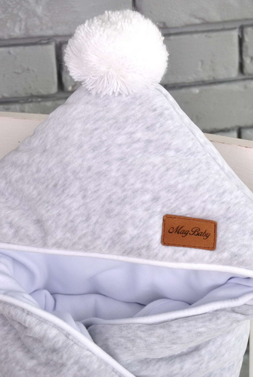 Велюровый конверт-одеяло на трикотаже на выписку серый меланж 