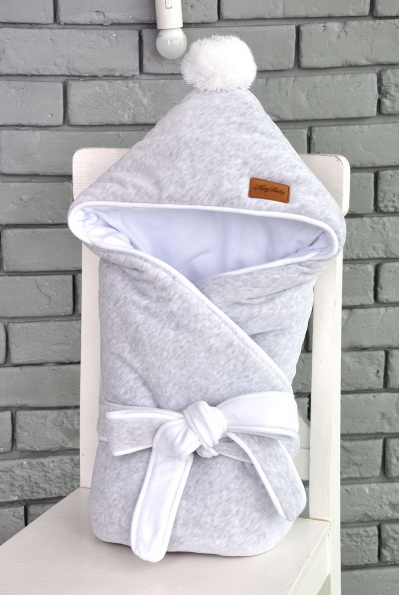 Велюровый конверт-одеяло на трикотаже на выписку серый меланж 