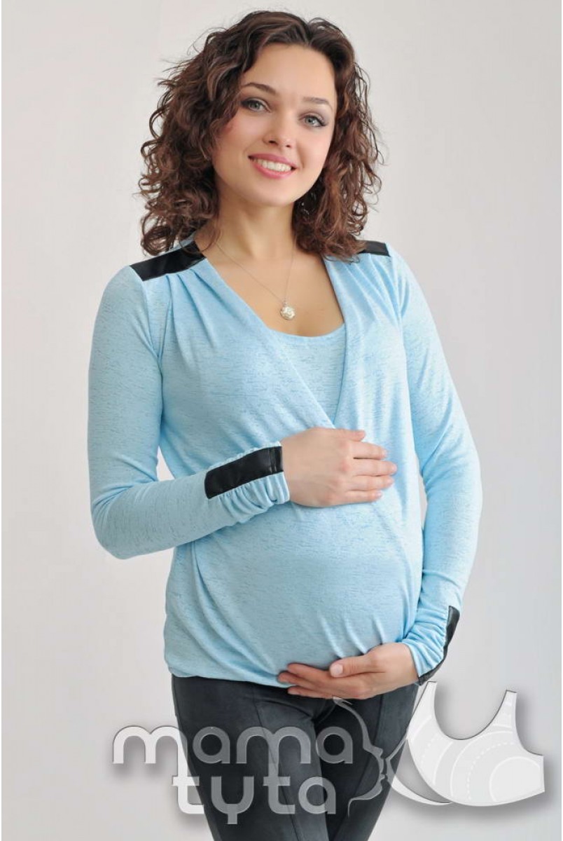 Блузка з шкіряними вставками (ніжно-блакитний) 146.2 для вагітних і годуючих мам