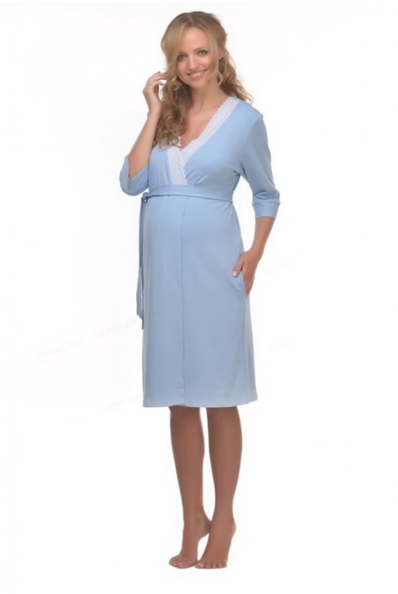 Халат трикотажный арт. 25305 голубой для беременных и кормления