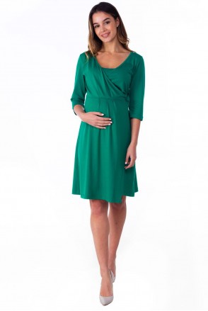 Базовое трикотажное платье на запах для беременных и кормящих Изумруд
