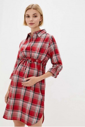 Рубашка-платье в клетку для беременных и кормления