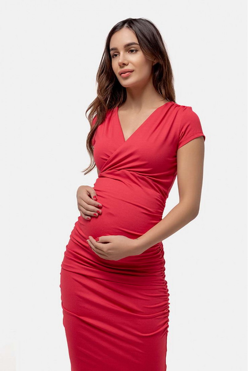 Платье-футляр красный для беременных и кормящих