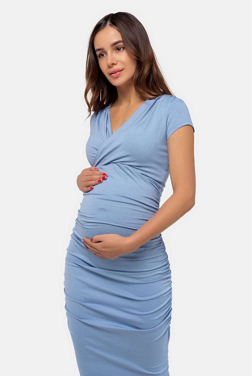Платье-футляр пепельно-голубой для беременных и кормящих