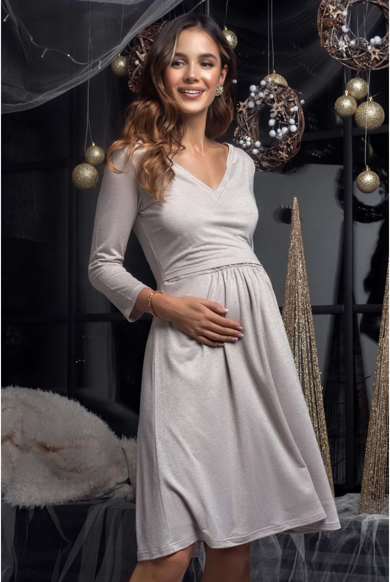 Сукня трикотажна з люрексом Shine (беж) для вагітних і годування