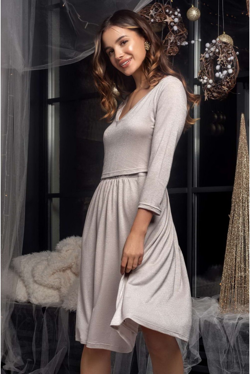 Сукня трикотажна з люрексом Shine (беж) для вагітних і годування