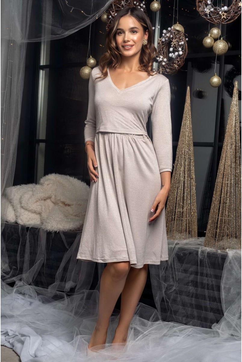 Сукня трикотажна з люрексом Shine (беж) для вагітних і годування