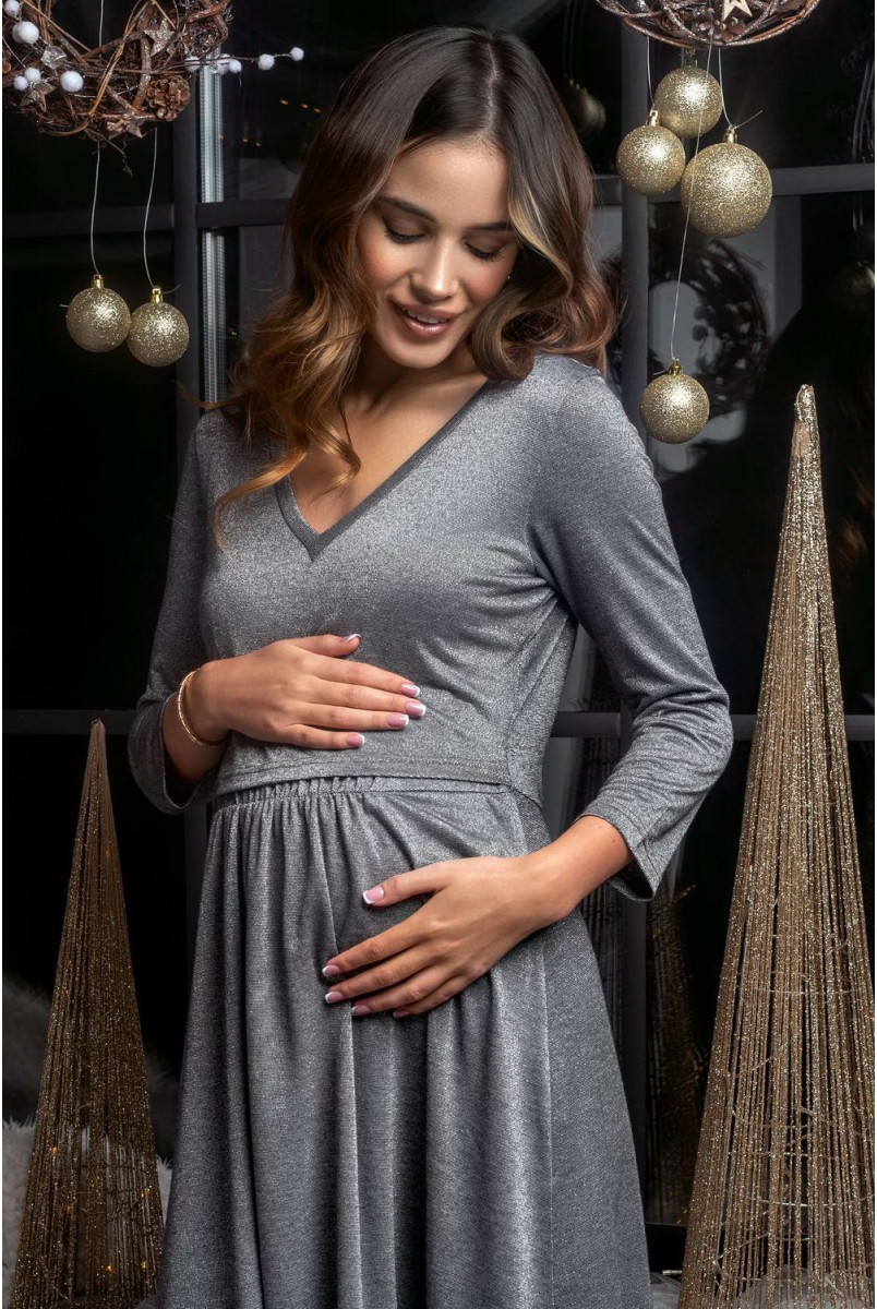 Платье трикотажное с люрексом Shine (графит) для беременных и кормящих