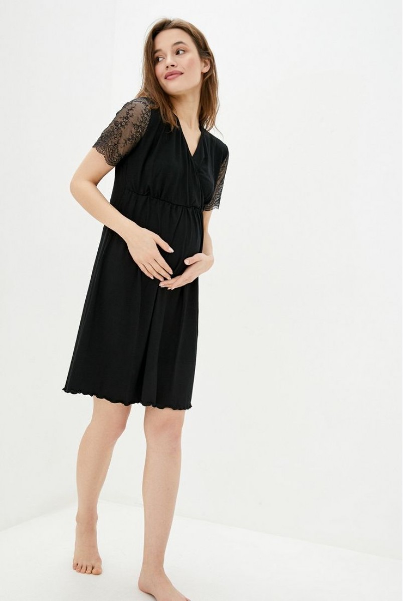 Нічна сорочка Grace чорний Для вагітних і годування