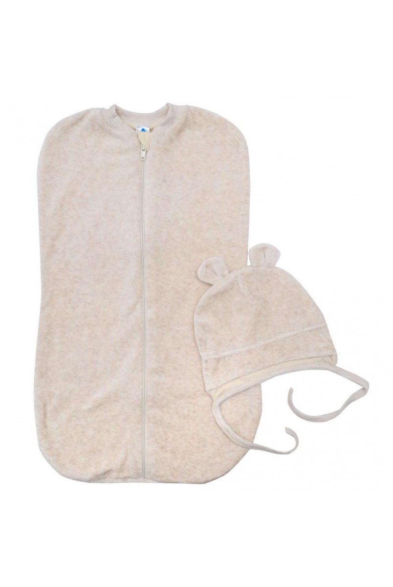 Велюровая пеленка-кокон с подкладкой и шапочка Minikin 1817604 56 бежевый