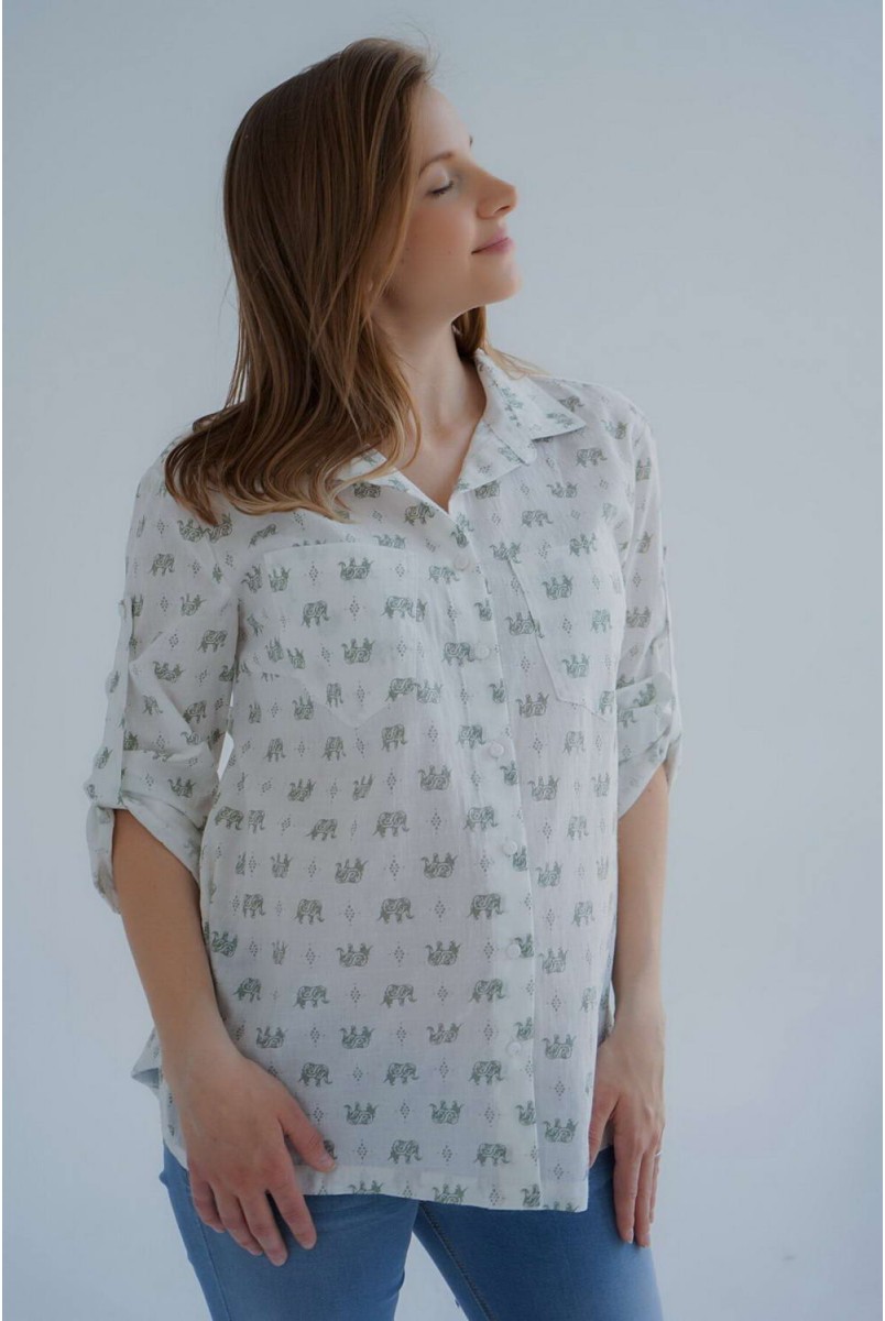 Блуза (рубашка) 4241715 оливковый для беременных и кормления