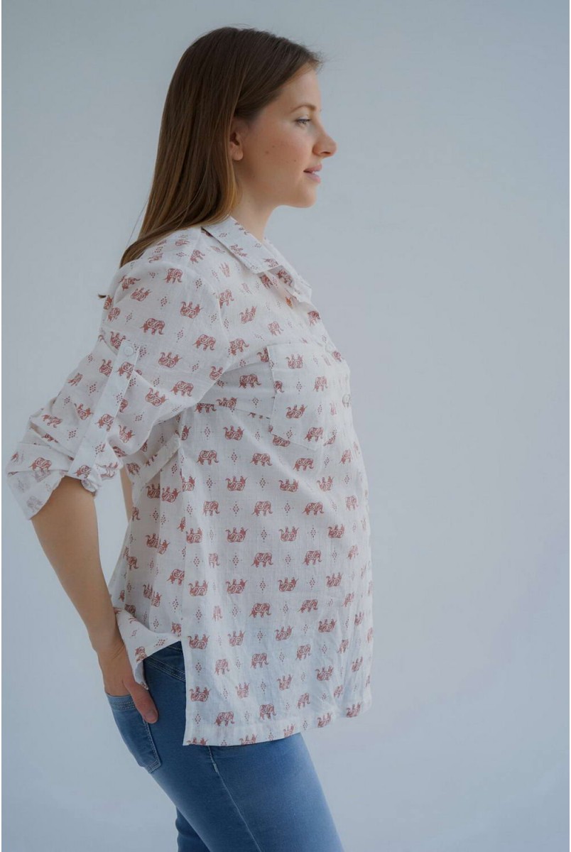 Блуза (рубашка) 4241715 сахарный миндаль для беременных и кормления