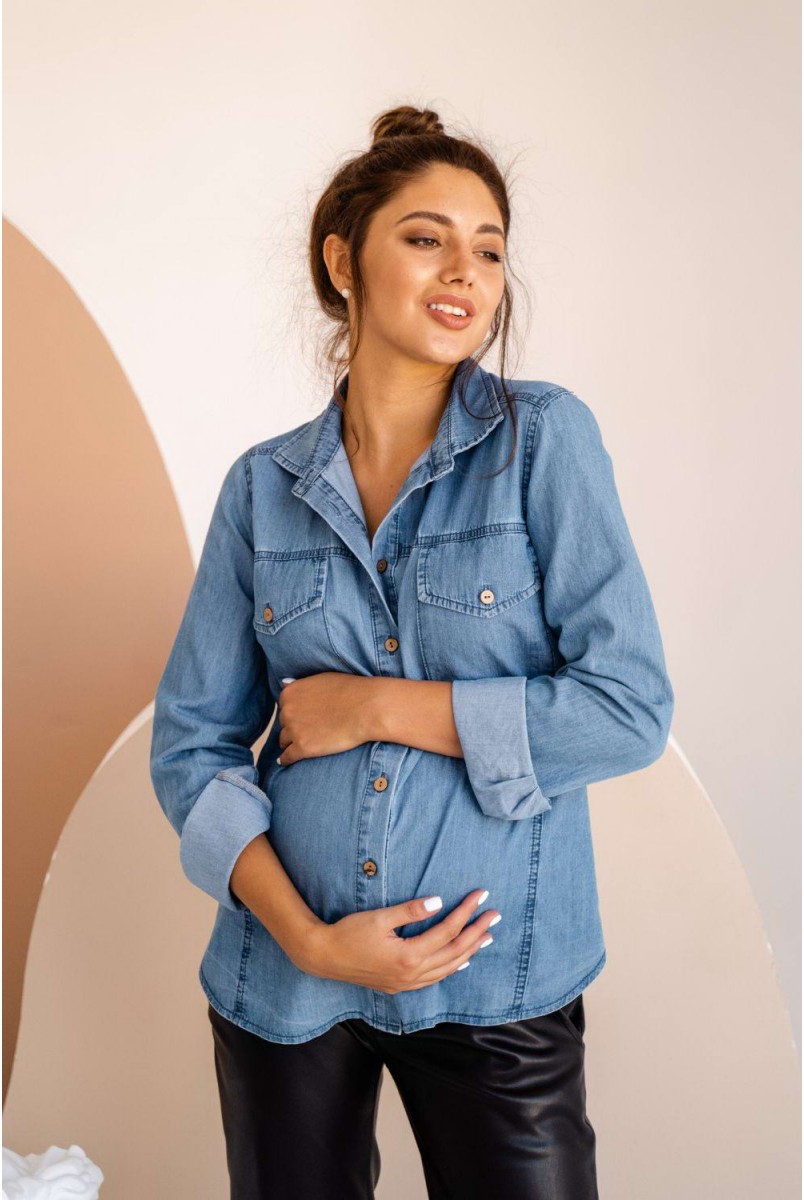 Блуза (Рубашка) 4162463 голубой для беременных и кормления