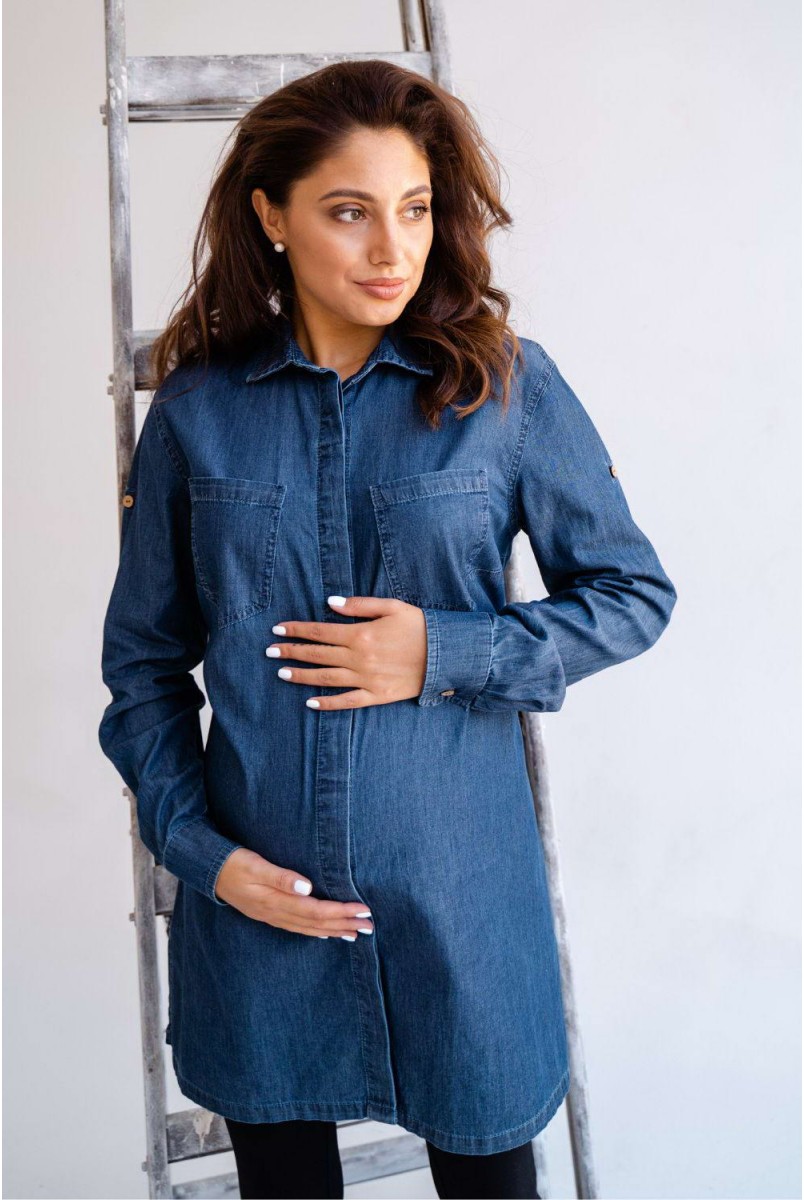 Блуза (рубашка) 1268463 синий для беременных и кормления