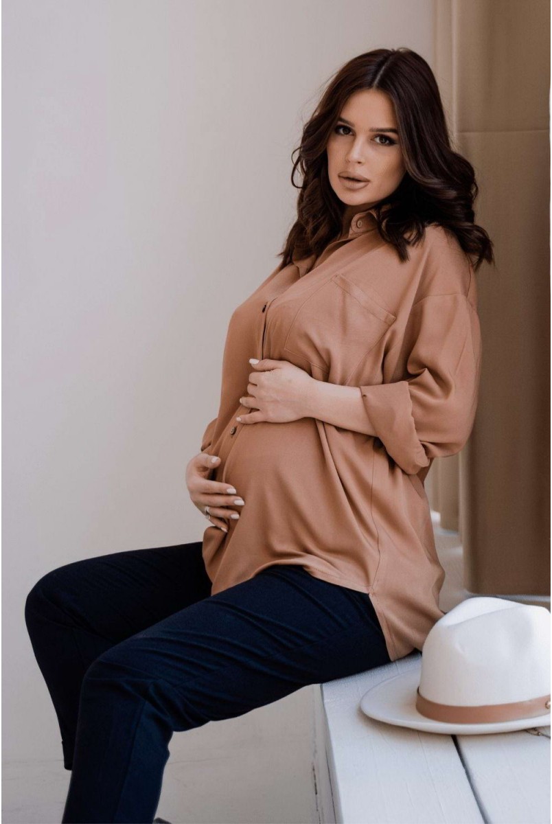 Блуза сорочка 2101731 світло-коричневий для вагітних і годування