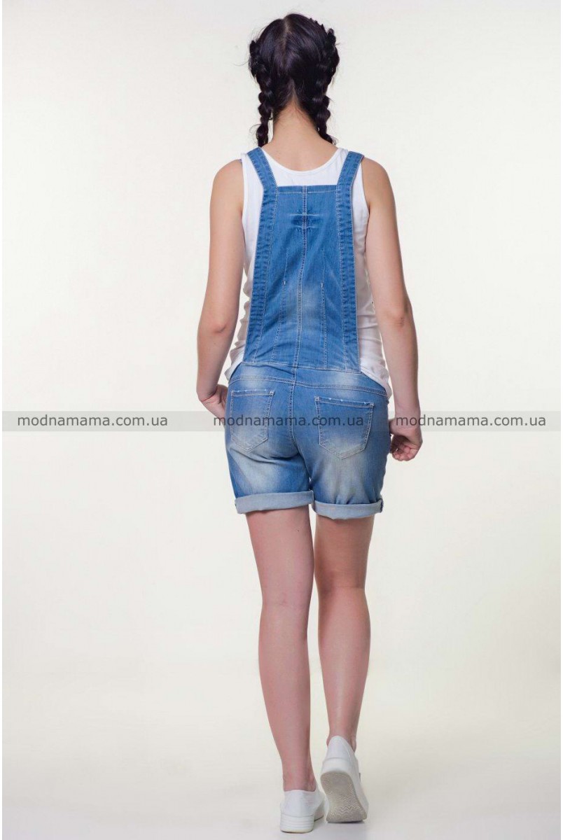 Полукомбинезон-шорты джинсовый арт. 1174358 синий варка 1 рванка для беременных