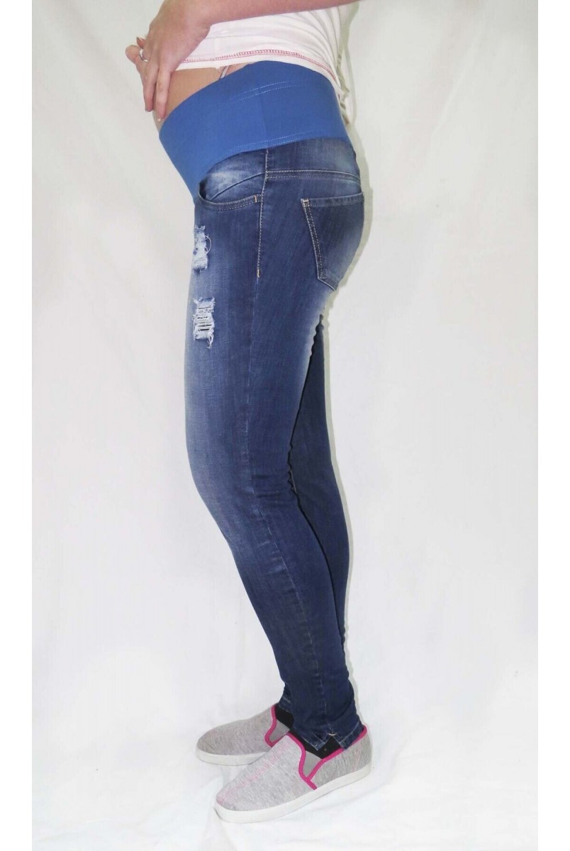Брюки джинсовые 1163629-1 синие рванка для беременных