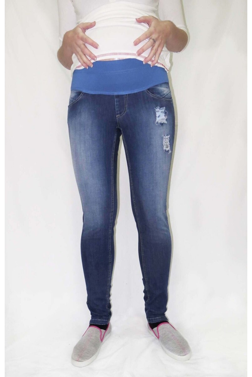 Штани джинсові 1163629-1 сині рванка для вагітних
