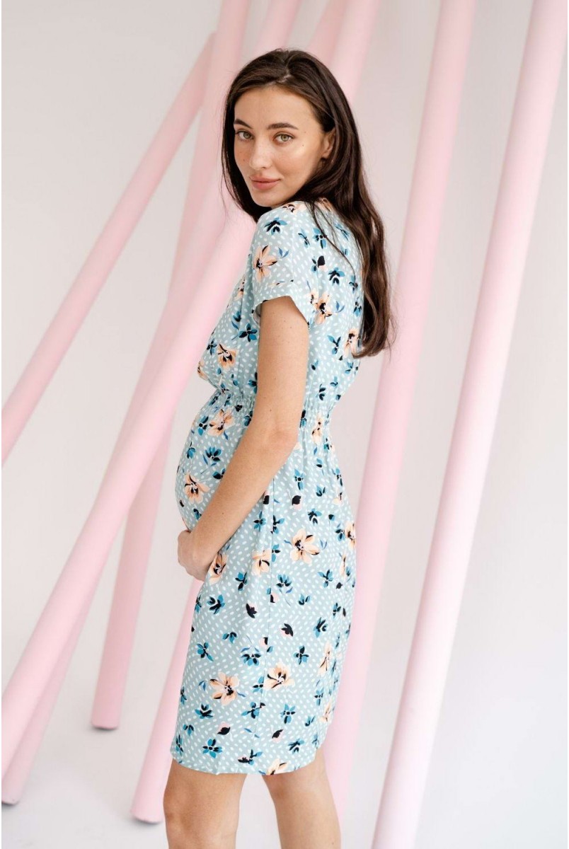 Платье 3178604 серо-синий горох для беременных и кормления