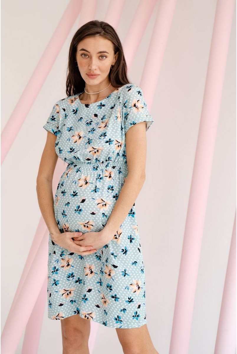 Платье 3178604 серо-синий горох для беременных и кормления