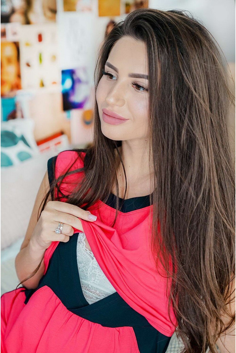 Платье 1396041 коралловый для беременных и кормления