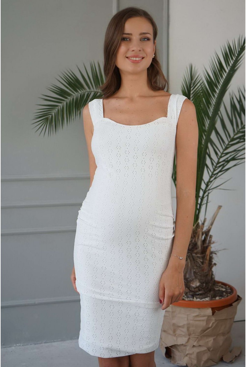 Платье 4252077 белое прошва для беременных