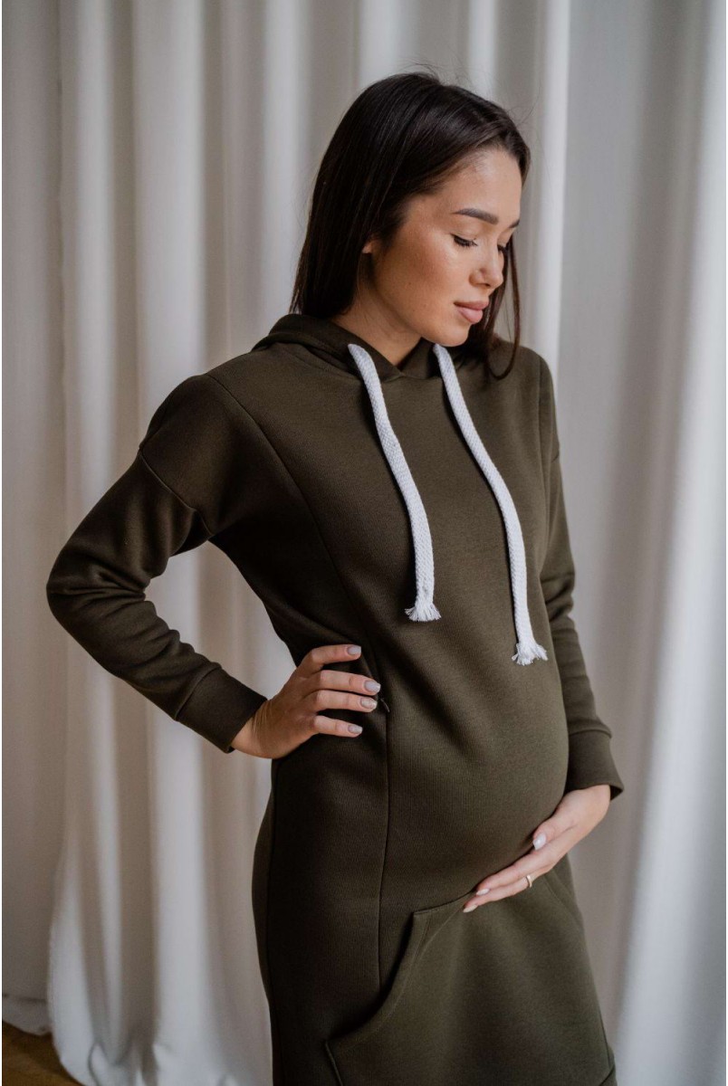 Платье-худи 4284115 хаки для беременных и кормления