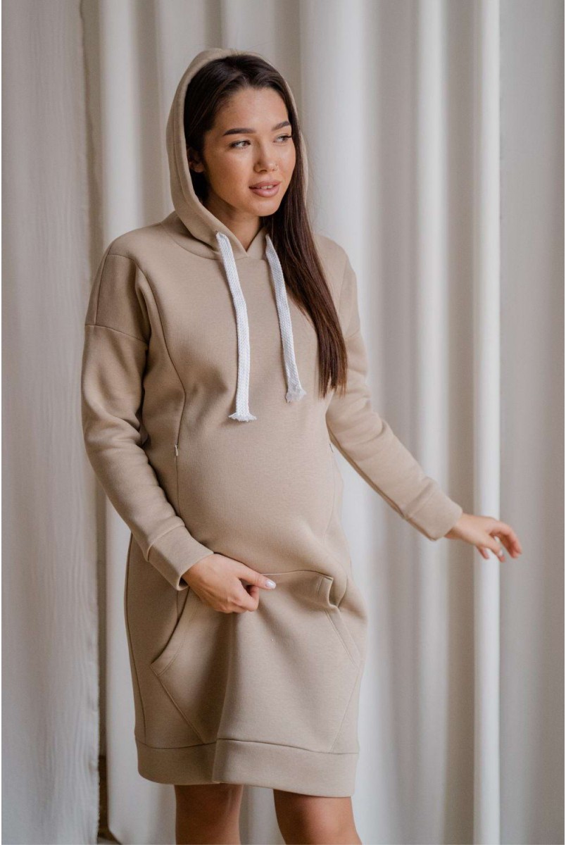 Платье-худи 4284115 теплый песок для беременных и кормления