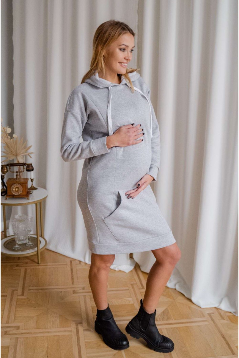 Платье-худи 4284115 серый меланж для беременных и кормления