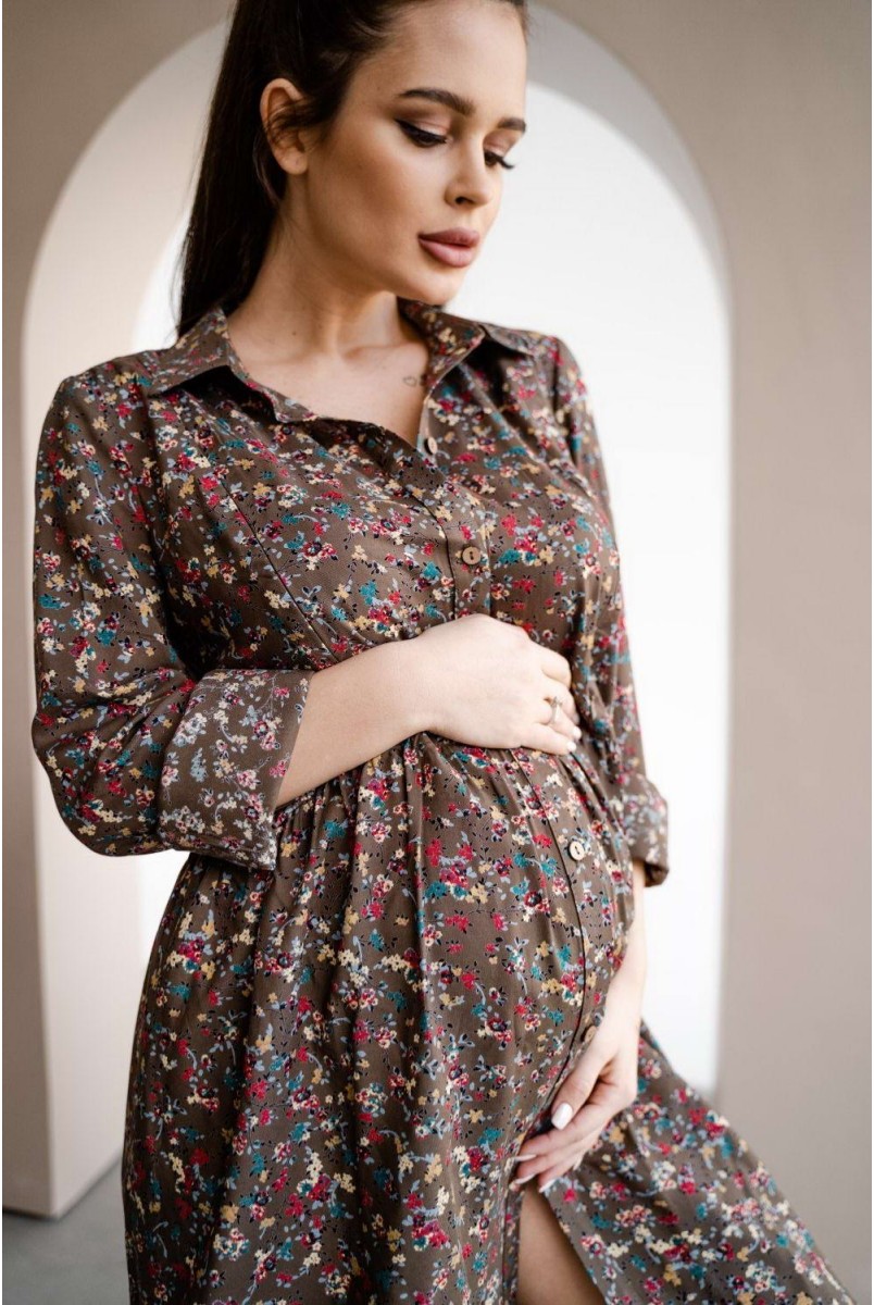 Платье 4292604 хаки для беременных и кормления