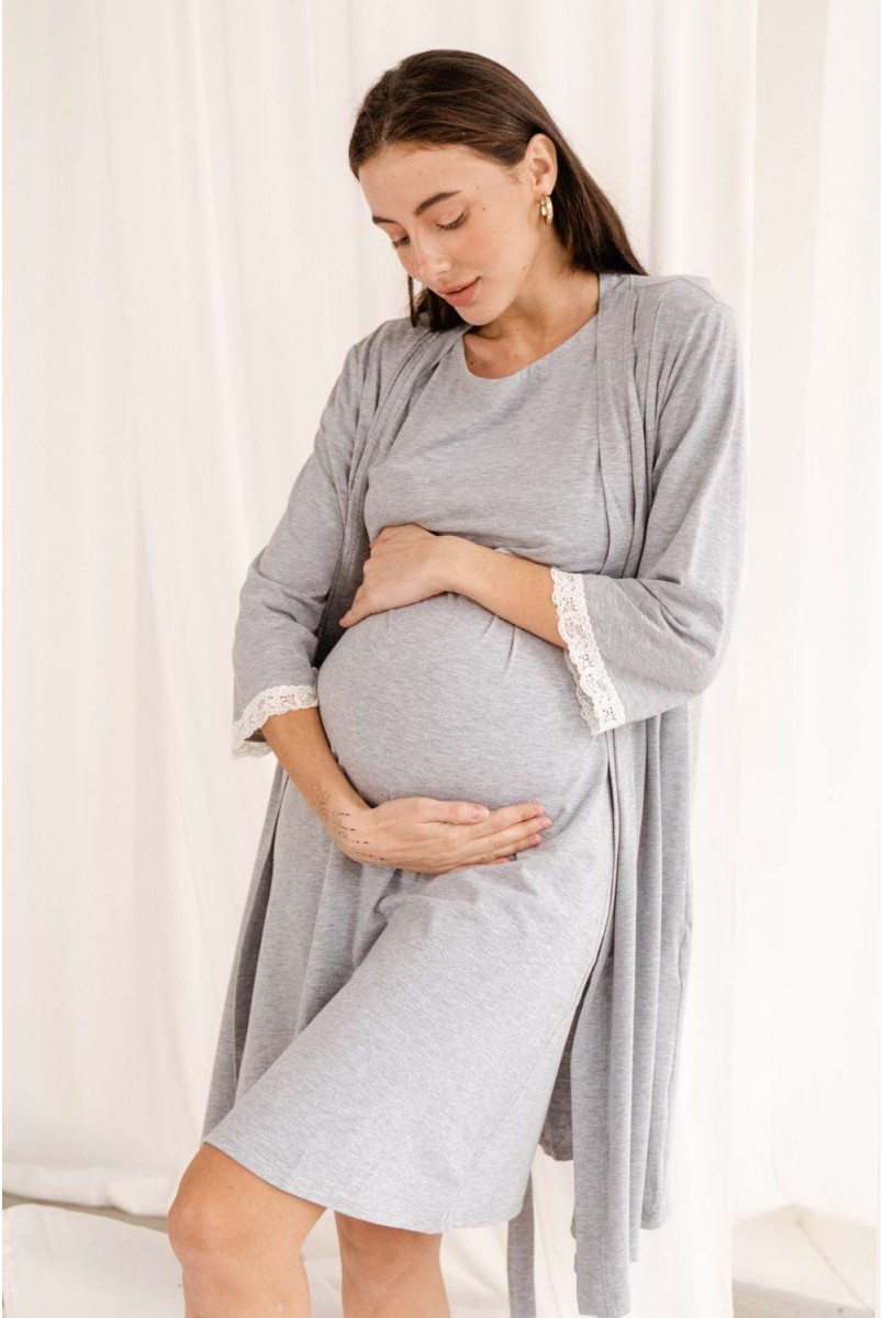 Халат 3057041 серый меланж для беременных и кормления