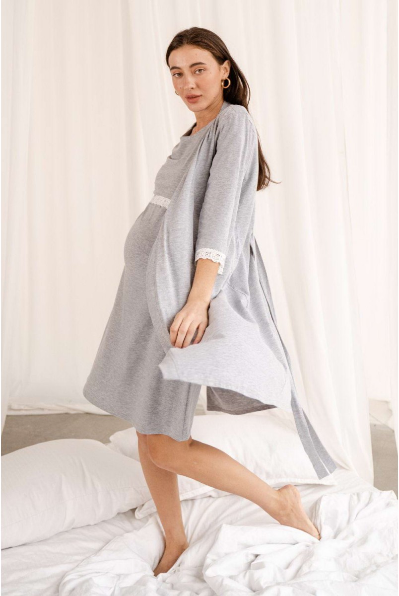 Халат 3057041 серый меланж для беременных и кормления